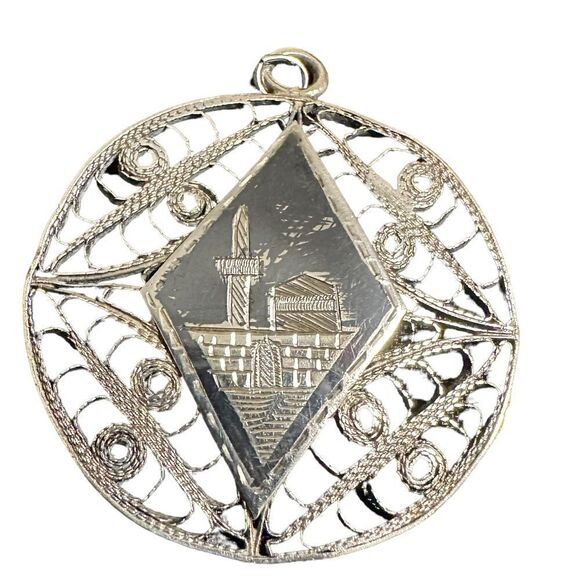 Unisex WWII Vintage Silver Filigree black Niello Pendant. - Picture 2 of 7